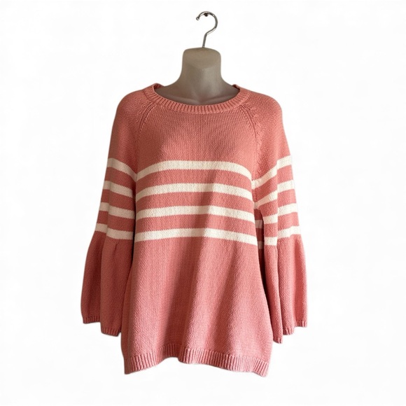 Boden Arianna Jumper blush pink and white striped bell sleeve sweater - Picture 7 of 9